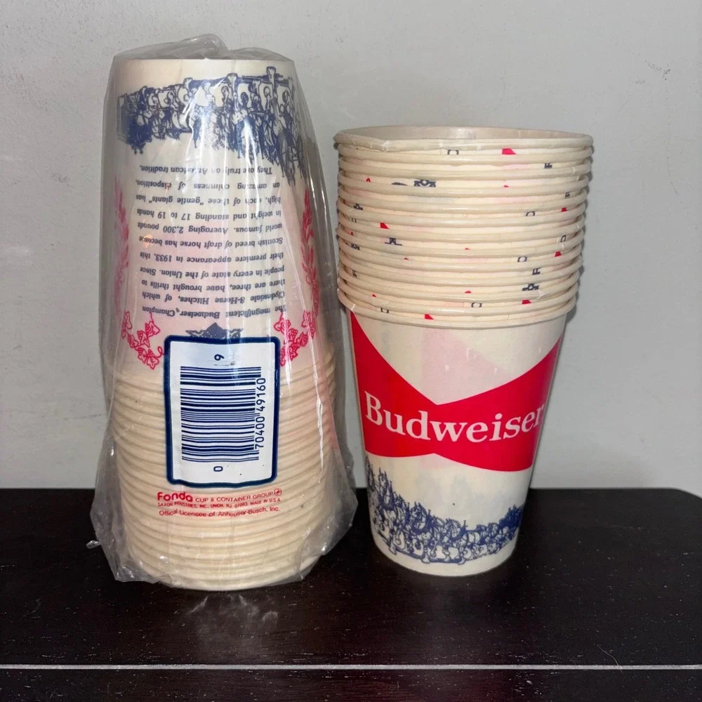 Vintage Wax Budweiser Cups | Bowtie Logo | 16oz | 31 Ct | USA Made | Clydesdale